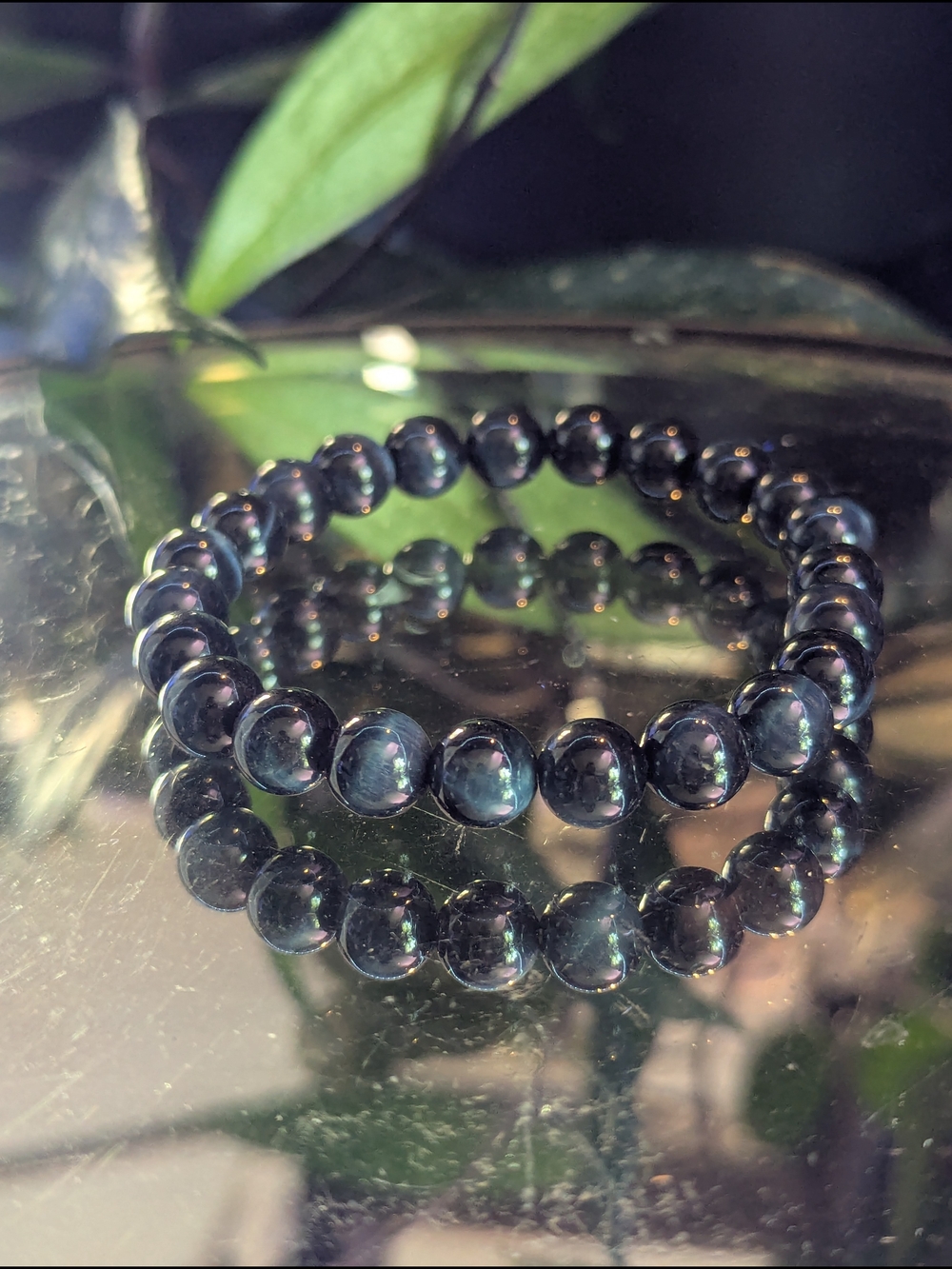FLASHY AA-Quality Blue Tiger's Eye Crystal Beaded Bracelet Specimen